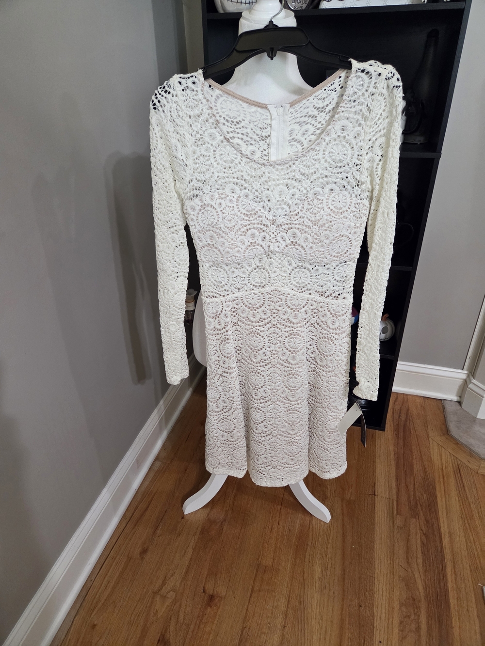 Sequin Hearts White Crochet Lace Long-Sleeve Fit & Flare Dress